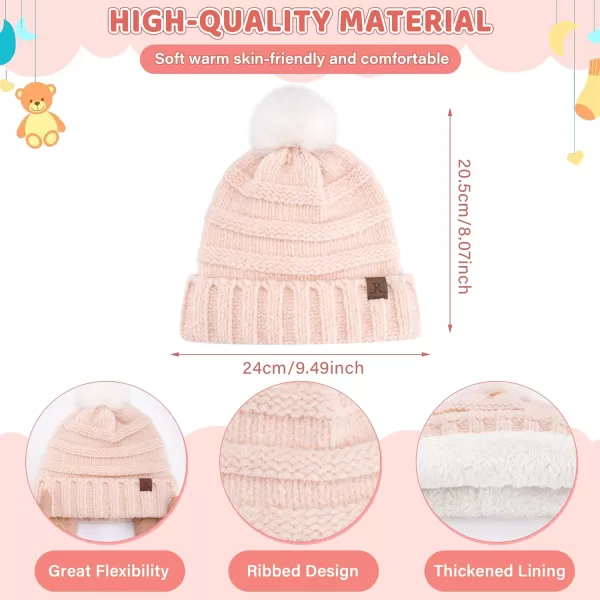 Toddler Kids Winter Warm Knit Beanie Hat Neck Warmer Scarf Gloves Set with Pompom Fleece Gifts for 05 Years Old Girls BoysPink