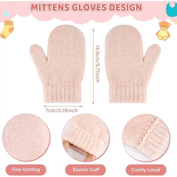 Toddler Kids Winter Warm Knit Beanie Hat Neck Warmer Scarf Gloves Set with Pompom Fleece Gifts for 05 Years Old Girls BoysPink