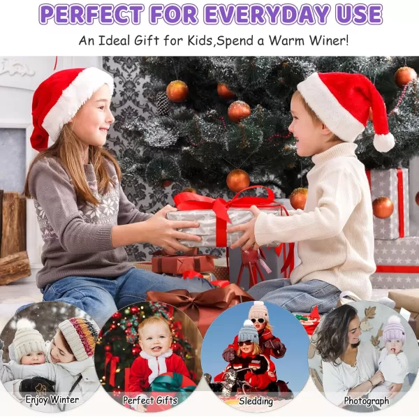 Toddler Kids Winter Warm Knit Beanie Hat Neck Warmer Scarf Gloves Set with Pompom Fleece Gifts for 05 Years Old Girls BoysPurple