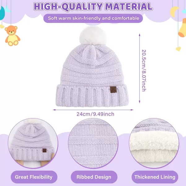 Toddler Kids Winter Warm Knit Beanie Hat Neck Warmer Scarf Gloves Set with Pompom Fleece Gifts for 05 Years Old Girls BoysPurple