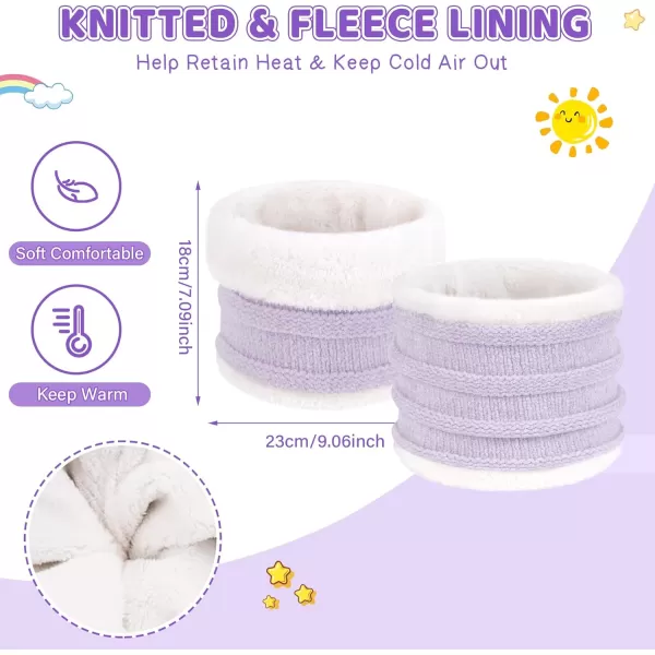 Toddler Kids Winter Warm Knit Beanie Hat Neck Warmer Scarf Gloves Set with Pompom Fleece Gifts for 05 Years Old Girls BoysPurple