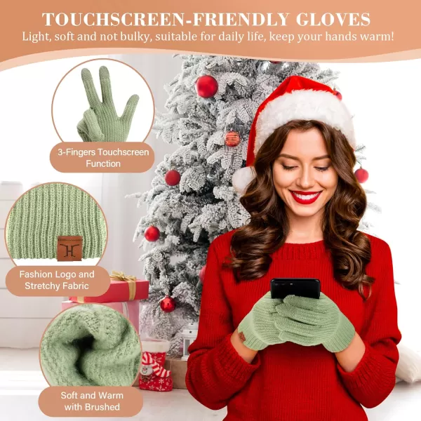 Womens Winter Hats Long Scarf Touch Screen Gloves Set Knit Warm Beanie Hat Scarves Gloves for Women Cold Weather Fleece GiftsGreen