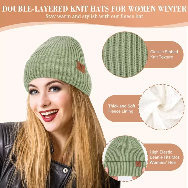 Womens Winter Hats Long Scarf Touch Screen Gloves Set Knit Warm Beanie Hat Scarves Gloves for Women Cold Weather Fleece GiftsGreen