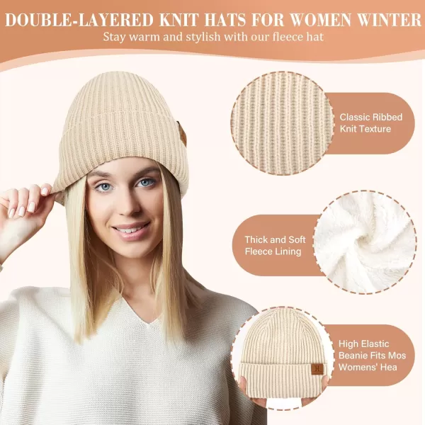 Womens Winter Hats Long Scarf Touch Screen Gloves Set Knit Warm Beanie Hat Scarves Gloves for Women Cold Weather Fleece GiftsOatmeal