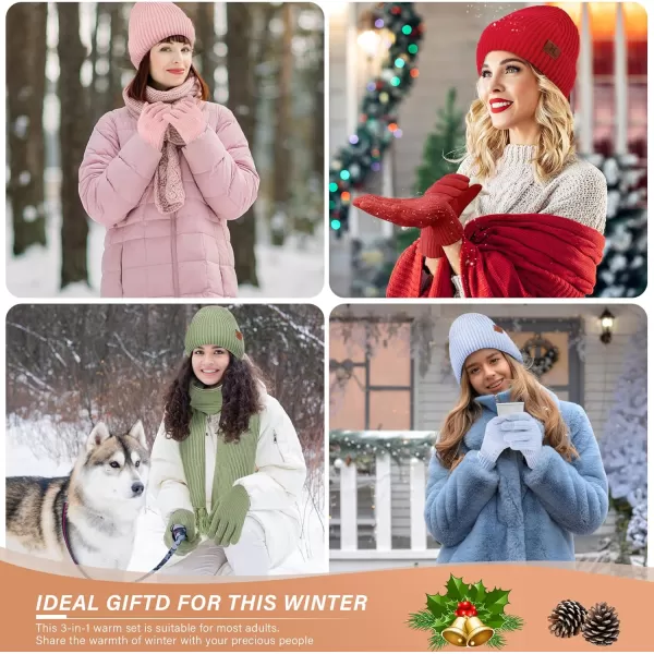 Womens Winter Hats Long Scarf Touch Screen Gloves Set Knit Warm Beanie Hat Scarves Gloves for Women Cold Weather Fleece GiftsOatmeal