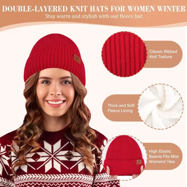 Womens Winter Hats Long Scarf Touch Screen Gloves Set Knit Warm Beanie Hat Scarves Gloves for Women Cold Weather Fleece GiftsRed