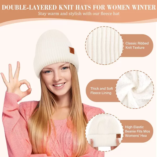 Womens Winter Hats Long Scarf Touch Screen Gloves Set Knit Warm Beanie Hat Scarves Gloves for Women Cold Weather Fleece GiftsWhite