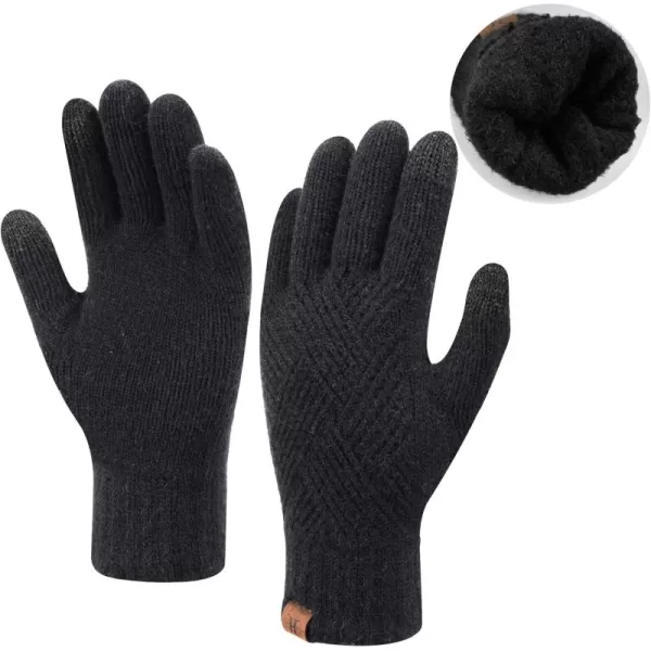 FZ FANTASTIC ZONE Women Winter Warm Knit Touchscreen Gloves Cold Weather with Thermal Fleece LinedBlack
