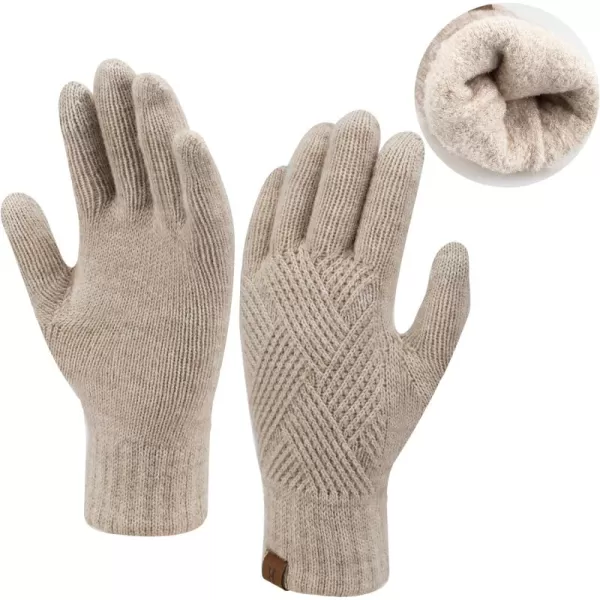 FZ FANTASTIC ZONE Women Winter Warm Knit Touchscreen Gloves Cold Weather with Thermal Fleece LinedKhaki