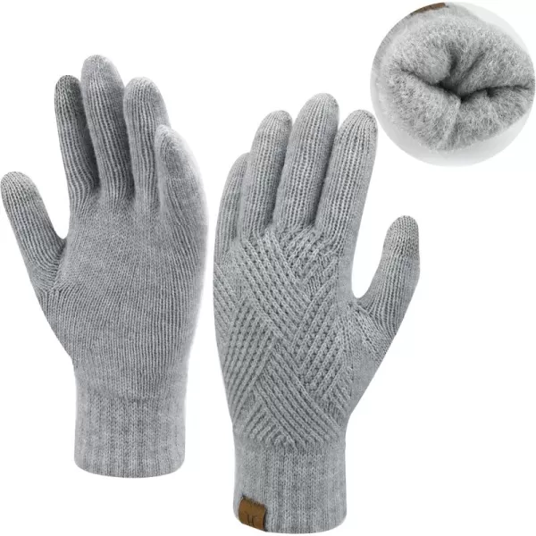 FZ FANTASTIC ZONE Women Winter Warm Knit Touchscreen Gloves Cold Weather with Thermal Fleece LinedLight Grey