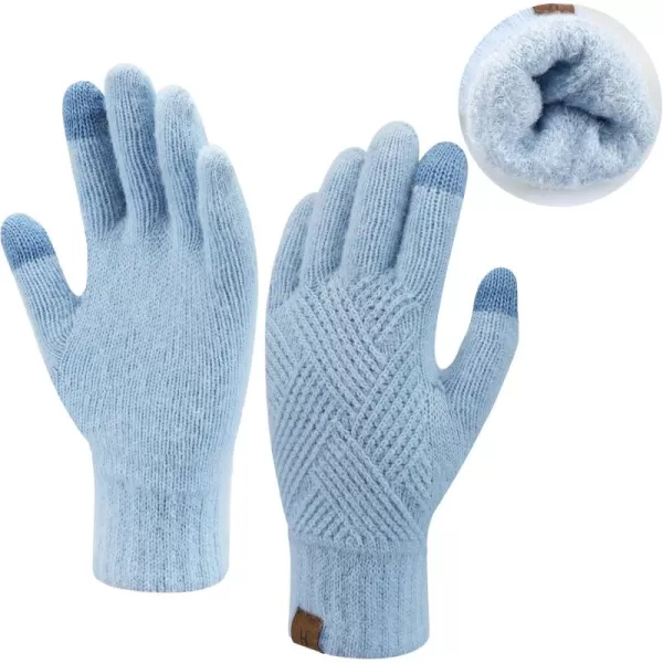 FZ FANTASTIC ZONE Women Winter Warm Knit Touchscreen Gloves Cold Weather with Thermal Fleece LinedSky Blue