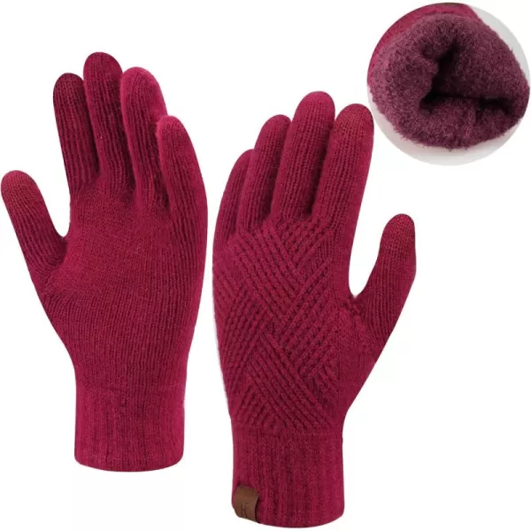 FZ FANTASTIC ZONE Women Winter Warm Knit Touchscreen Gloves Cold Weather with Thermal Fleece LinedWine Red