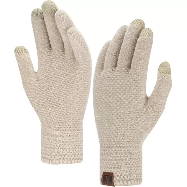 FZ FANTASTIC ZONE Womens Winter Touchscreen Gloves for Cold Weather Chenille Warm Knit GlovesBeige