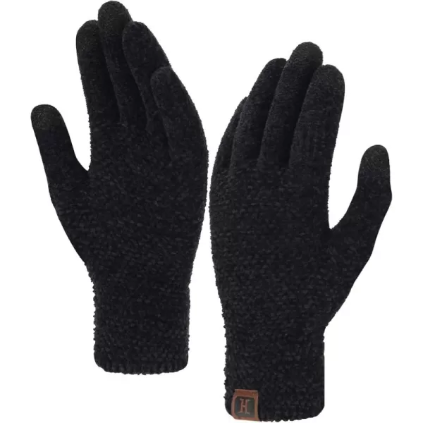 FZ FANTASTIC ZONE Womens Winter Touchscreen Gloves for Cold Weather Chenille Warm Knit GlovesBlack