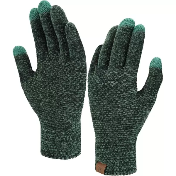 FZ FANTASTIC ZONE Womens Winter Touchscreen Gloves for Cold Weather Chenille Warm Knit GlovesDark Green