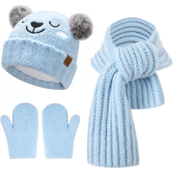 Kids Toddlers Winter Beanie Hats Gloves Neck Scarf Warm Knit Set Gifts for 0 6 12 Months 1 2 3 48 Year Old Baby Boys GirlsA Blue