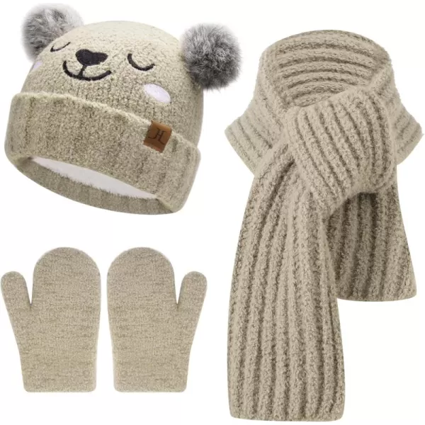 Kids Toddlers Winter Beanie Hats Gloves Neck Scarf Warm Knit Set Gifts for 0 6 12 Months 1 2 3 48 Year Old Baby Boys GirlsA Khaki