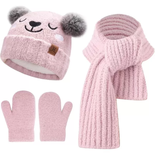 Kids Toddlers Winter Beanie Hats Gloves Neck Scarf Warm Knit Set Gifts for 0 6 12 Months 1 2 3 48 Year Old Baby Boys GirlsA Pink