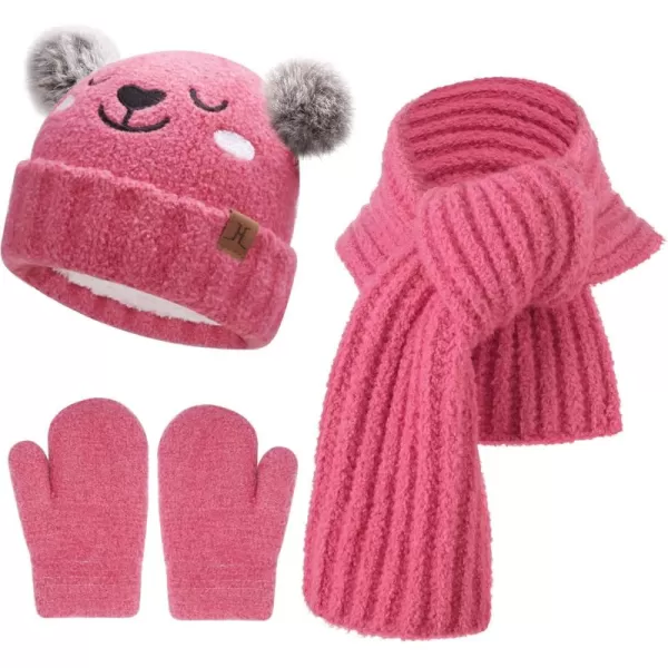 Kids Toddlers Winter Beanie Hats Gloves Neck Scarf Warm Knit Set Gifts for 0 6 12 Months 1 2 3 48 Year Old Baby Boys GirlsA Rose Red