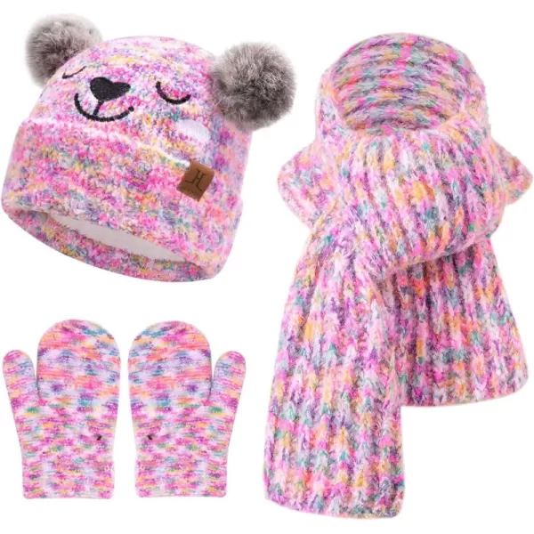 Kids Toddlers Winter Beanie Hats Gloves Neck Scarf Warm Knit Set Gifts for 0 6 12 Months 1 2 3 48 Year Old Baby Boys GirlsA Tiedye Pink