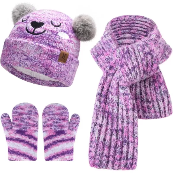 Kids Toddlers Winter Beanie Hats Gloves Neck Scarf Warm Knit Set Gifts for 0 6 12 Months 1 2 3 48 Year Old Baby Boys GirlsA Tiedye Purple