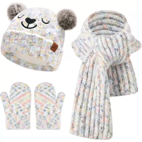 Kids Toddlers Winter Beanie Hats Gloves Neck Scarf Warm Knit Set Gifts for 0 6 12 Months 1 2 3 48 Year Old Baby Boys GirlsA Tiedye White