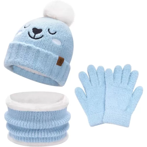 Kids Toddlers Winter Beanie Hats Gloves Neck Scarf Warm Knit Set Gifts for 0 6 12 Months 1 2 3 48 Year Old Baby Boys GirlsB Blue