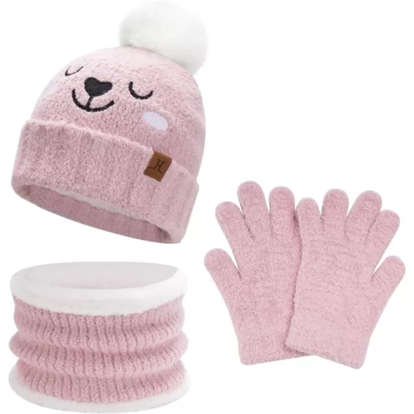 Kids Toddlers Winter Beanie Hats Gloves Neck Scarf Warm Knit Set Gifts for 0 6 12 Months 1 2 3 48 Year Old Baby Boys GirlsB Pink