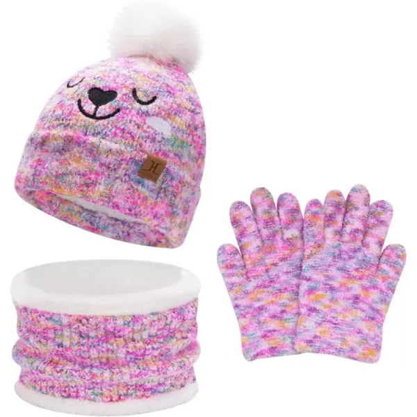 Kids Toddlers Winter Beanie Hats Gloves Neck Scarf Warm Knit Set Gifts for 0 6 12 Months 1 2 3 48 Year Old Baby Boys GirlsB Tiedye Pink