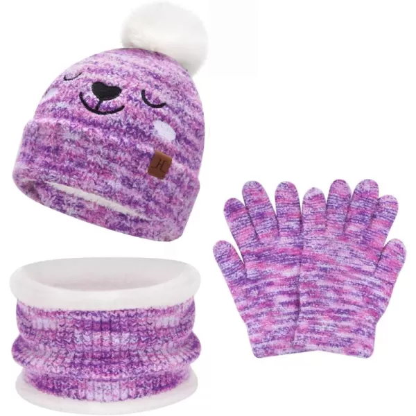 Kids Toddlers Winter Beanie Hats Gloves Neck Scarf Warm Knit Set Gifts for 0 6 12 Months 1 2 3 48 Year Old Baby Boys GirlsB Tiedye Purple