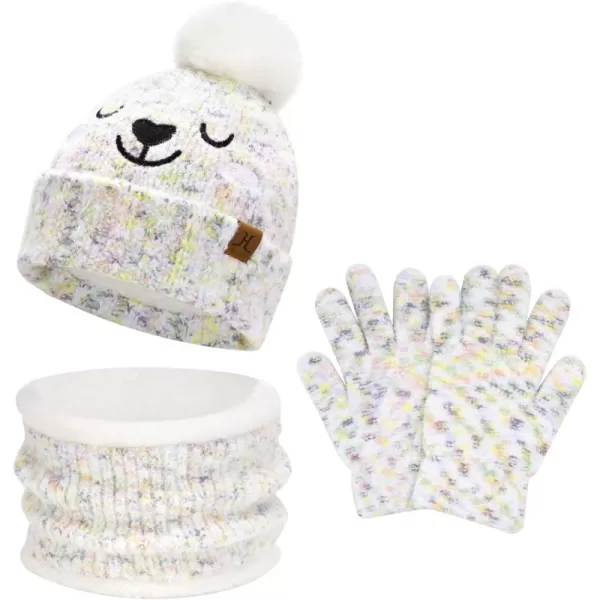 Kids Toddlers Winter Beanie Hats Gloves Neck Scarf Warm Knit Set Gifts for 0 6 12 Months 1 2 3 48 Year Old Baby Boys GirlsB Tiedye White