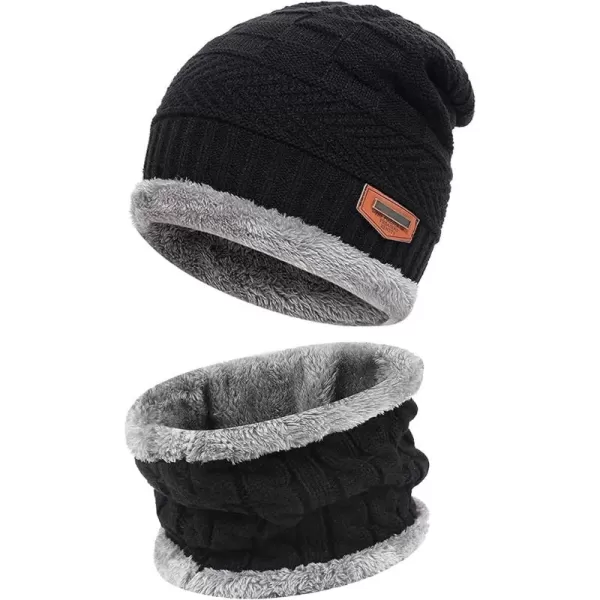 Toddler Kids Boys Girls Winter Warm Knit Beanie Hat Cap and Neck Scarf Set with Fleece Lined for 38 Year Old Baby GiftsBlack