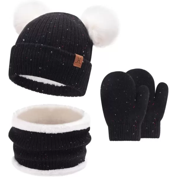 Toddler Kids Winter Hats Gloves Scarfs Beanie Mittens Neck Warmer for 0 6 12 Months 1 2 3 48 Year Old Baby Girls Boys GiftsA Black