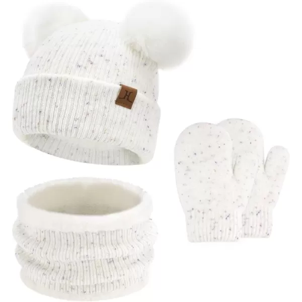 Toddler Kids Winter Hats Gloves Scarfs Beanie Mittens Neck Warmer for 0 6 12 Months 1 2 3 48 Year Old Baby Girls Boys GiftsA White
