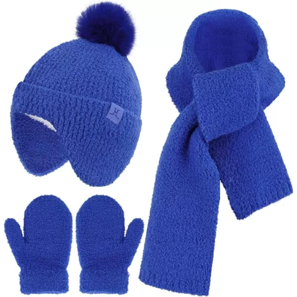 Toddler Kids Winter Hats Mittens Gloves Scarf Warm Ear Flaps Baby Beanie for 06 12 Months 1 2 3 4 Year Old Girls Boys GiftsRoyal Blue