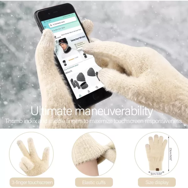 FZ FANTASTIC ZONE Womens Winter Warm Knit Beanie Hats and Touchscreen Gloves Long Scarf Sets with Sequins Thick Fleece LinedBeige