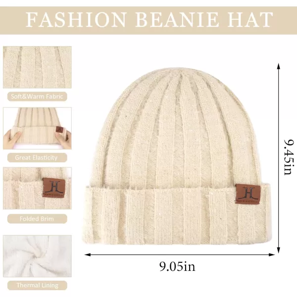 FZ FANTASTIC ZONE Womens Winter Warm Knit Beanie Hats and Touchscreen Gloves Long Scarf Sets with Sequins Thick Fleece LinedBeige