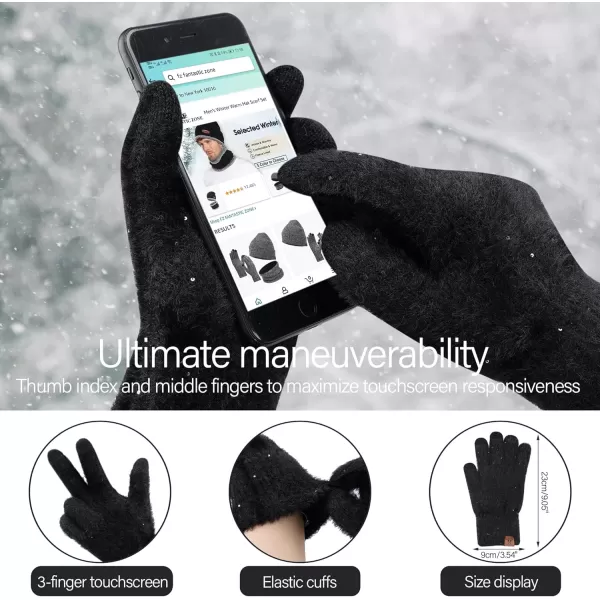 FZ FANTASTIC ZONE Womens Winter Warm Knit Beanie Hats and Touchscreen Gloves Long Scarf Sets with Sequins Thick Fleece LinedBlack