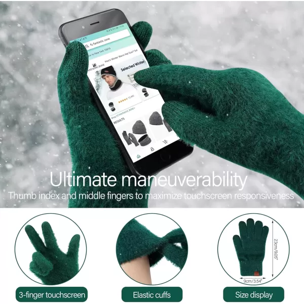 FZ FANTASTIC ZONE Womens Winter Warm Knit Beanie Hats and Touchscreen Gloves Long Scarf Sets with Sequins Thick Fleece LinedDark Green