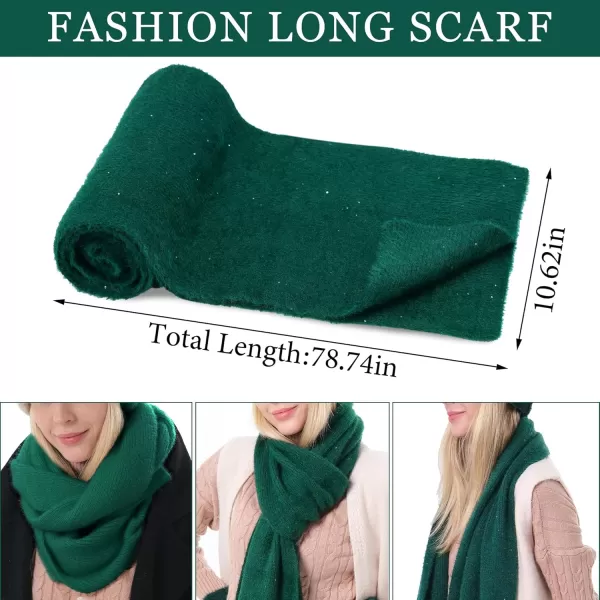 FZ FANTASTIC ZONE Womens Winter Warm Knit Beanie Hats and Touchscreen Gloves Long Scarf Sets with Sequins Thick Fleece LinedDark Green