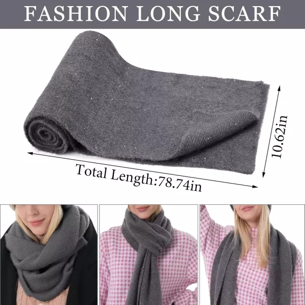 FZ FANTASTIC ZONE Womens Winter Warm Knit Beanie Hats and Touchscreen Gloves Long Scarf Sets with Sequins Thick Fleece LinedDark Grey