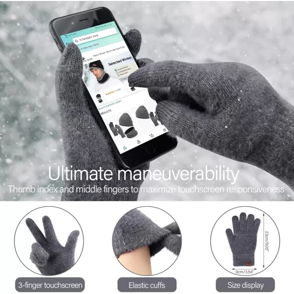 FZ FANTASTIC ZONE Womens Winter Warm Knit Beanie Hats and Touchscreen Gloves Long Scarf Sets with Sequins Thick Fleece LinedDark Grey
