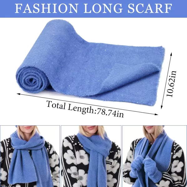 FZ FANTASTIC ZONE Womens Winter Warm Knit Beanie Hats and Touchscreen Gloves Long Scarf Sets with Sequins Thick Fleece LinedDenim Blue