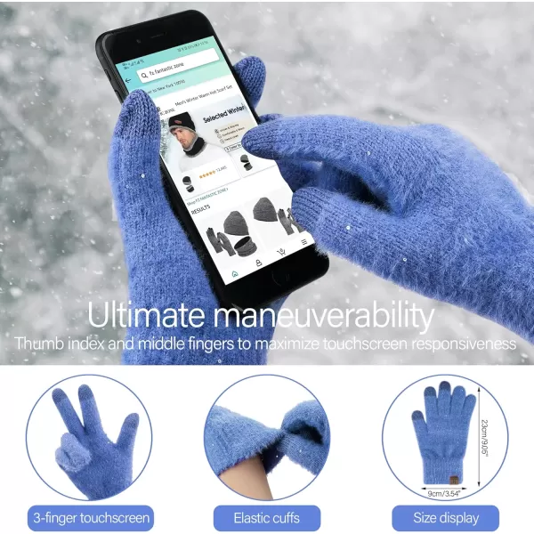 FZ FANTASTIC ZONE Womens Winter Warm Knit Beanie Hats and Touchscreen Gloves Long Scarf Sets with Sequins Thick Fleece LinedDenim Blue