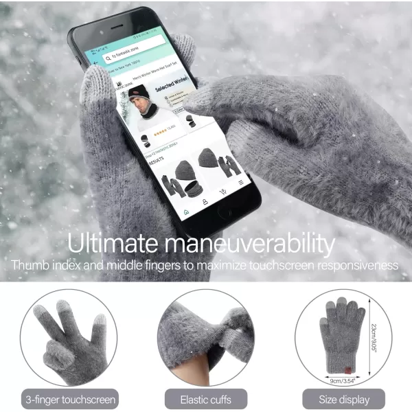 FZ FANTASTIC ZONE Womens Winter Warm Knit Beanie Hats and Touchscreen Gloves Long Scarf Sets with Sequins Thick Fleece LinedGrey