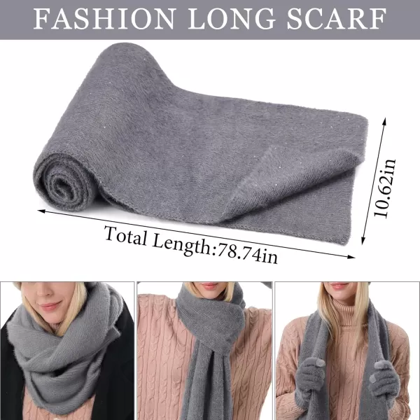 FZ FANTASTIC ZONE Womens Winter Warm Knit Beanie Hats and Touchscreen Gloves Long Scarf Sets with Sequins Thick Fleece LinedGrey