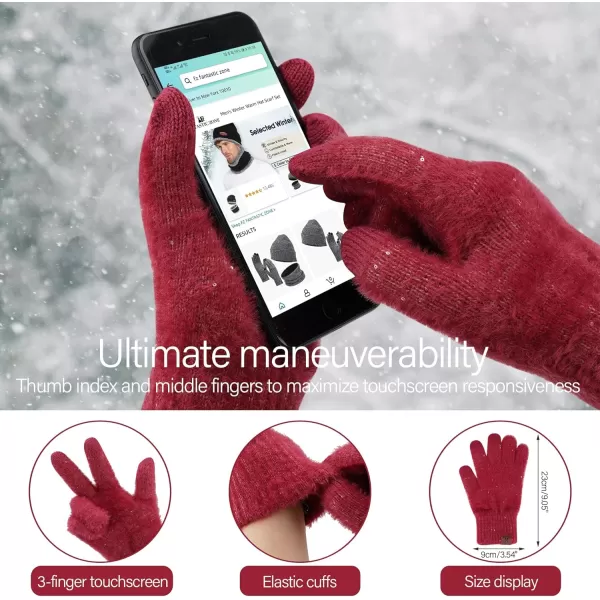 FZ FANTASTIC ZONE Womens Winter Warm Knit Beanie Hats and Touchscreen Gloves Long Scarf Sets with Sequins Thick Fleece LinedRed
