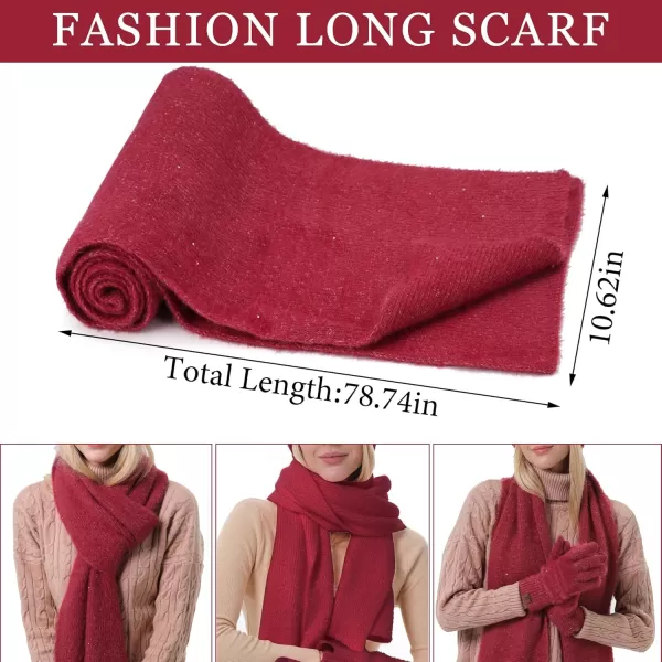 FZ FANTASTIC ZONE Womens Winter Warm Knit Beanie Hats and Touchscreen Gloves Long Scarf Sets with Sequins Thick Fleece LinedRed