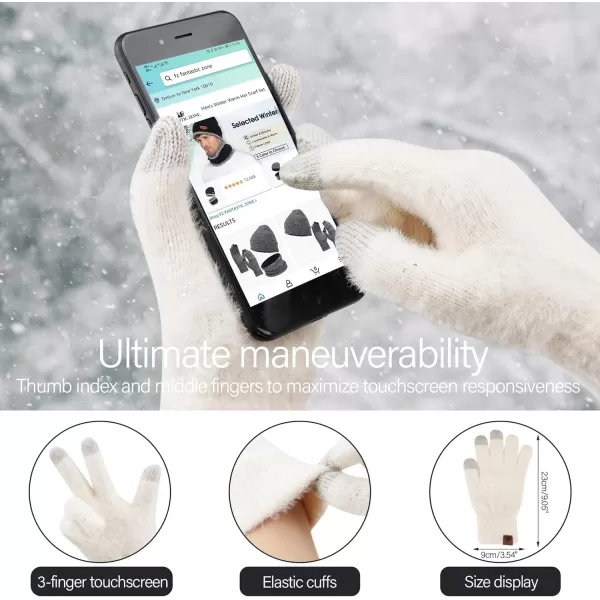 FZ FANTASTIC ZONE Womens Winter Warm Knit Beanie Hats and Touchscreen Gloves Long Scarf Sets with Sequins Thick Fleece LinedWhite