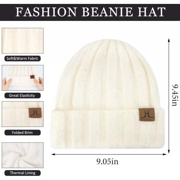 FZ FANTASTIC ZONE Womens Winter Warm Knit Beanie Hats and Touchscreen Gloves Long Scarf Sets with Sequins Thick Fleece LinedWhite